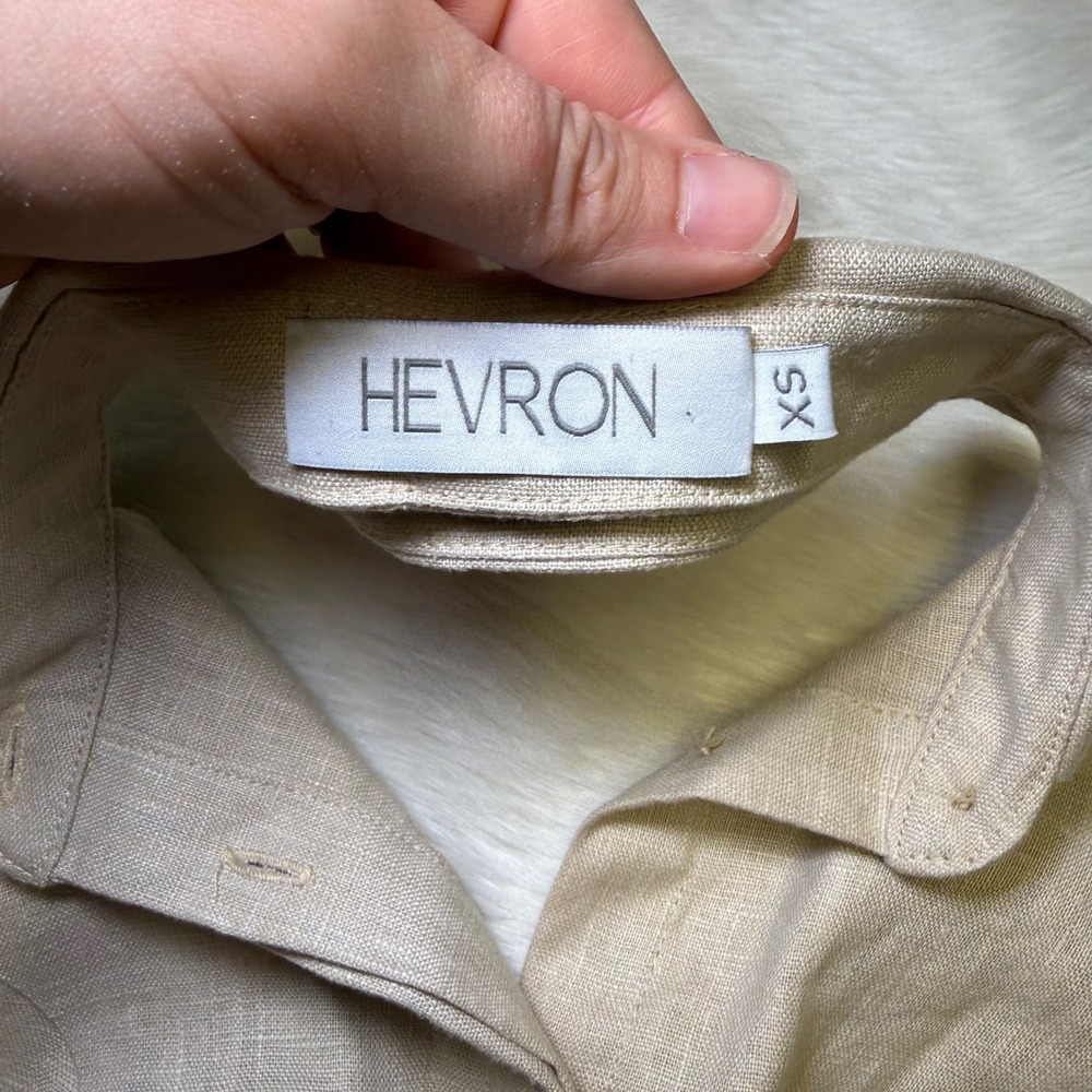 Hevron Tan Linen Halter Crop Top Collared Button Down Waistcoat Vest Womens XS - Picture 2 of 4